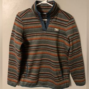 L.L. Bean Striped 1/4 Button Sweater (M)